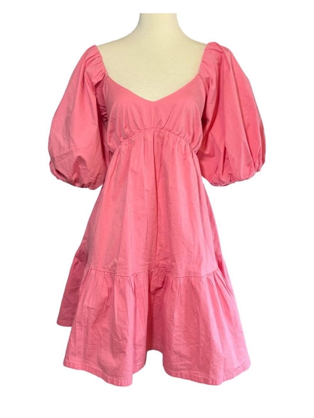 Bubble Sleeve Pink Tiered Mini Dress
